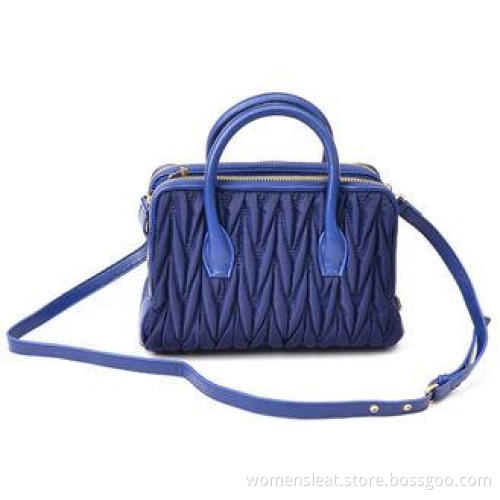 Custom Luxury Blue Womens Leather Bag with SheepSkin Trimmi